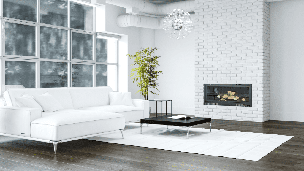 Salones con Chimenea - Salon moderno con chimenea blanco